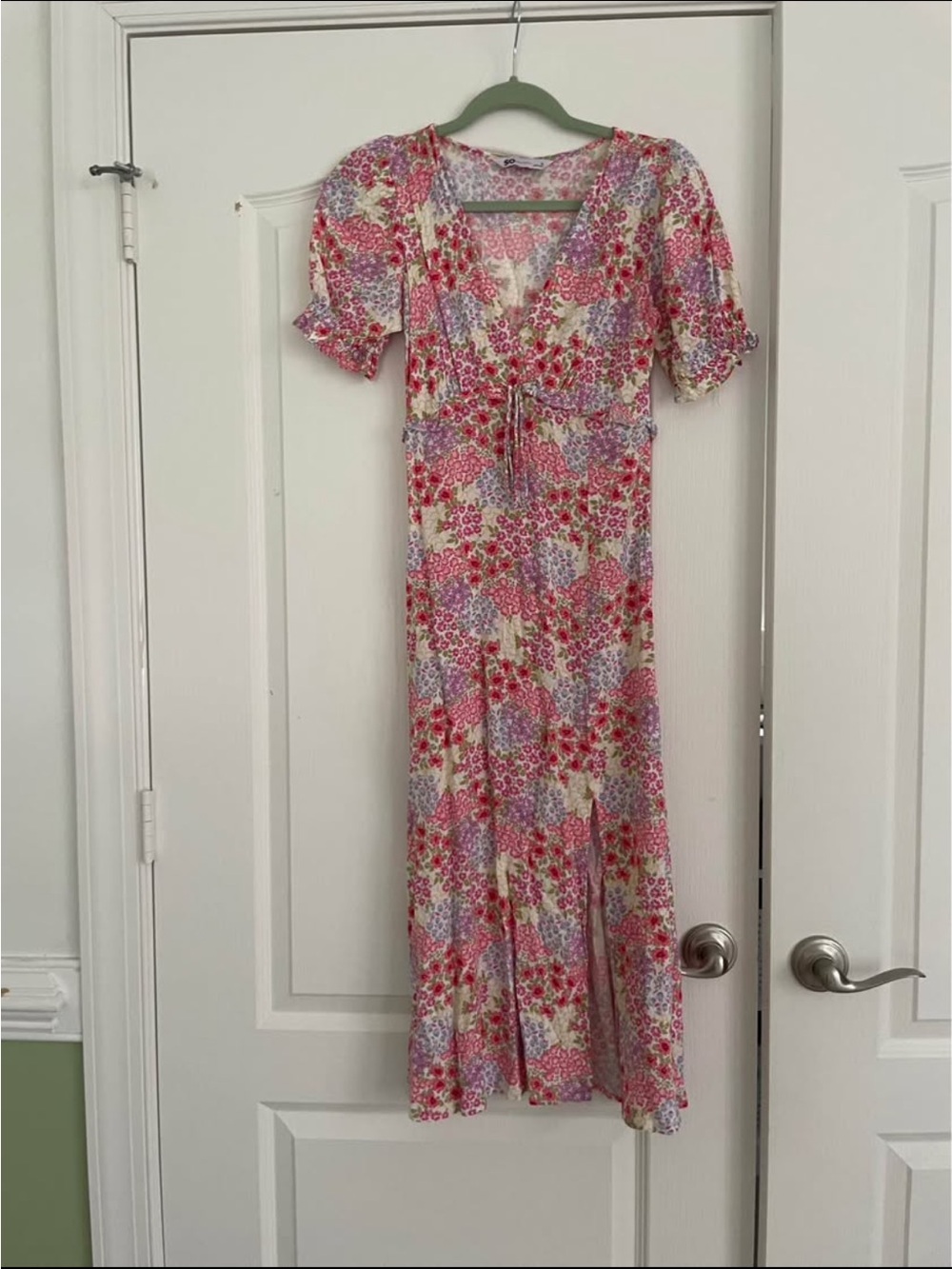 SO Floral Tie-Front Midi Dress in Pink and Lavender